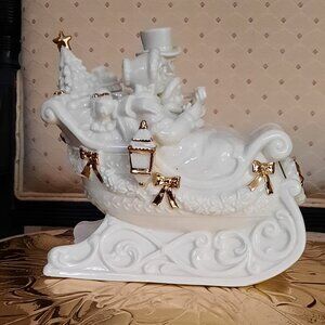 Ceramic Sleigh White with Gold Accents Christmas Decoration